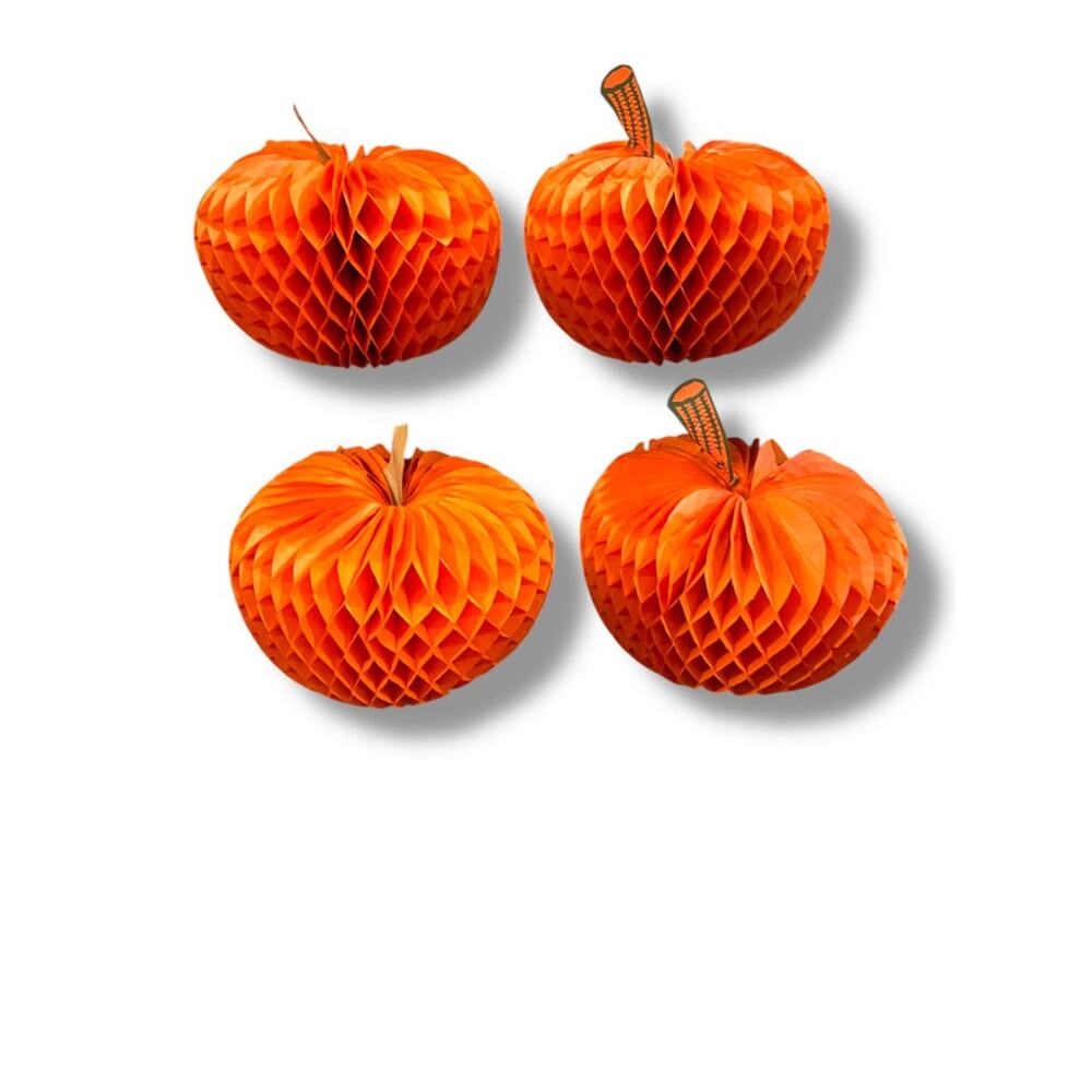 Vintage Set of 4 Honeycomb Centerpiece Decorations 10" Orange Fall